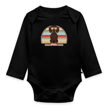 Dachshund Print. Retro Style Graphic - Organic Longsleeve Baby Bodysuit - black - Front