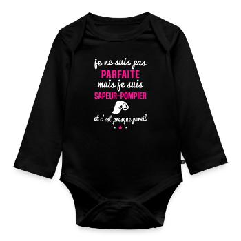 je suis sapeur pompier parfaite - Body Bébé bio manches longues - noir - Devant