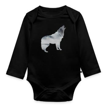 Wolf nature - Organic Longsleeve Baby Bodysuit - black - Front