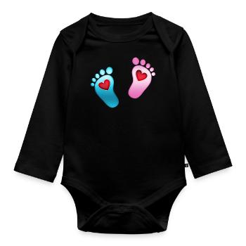 Babyfüße Herz Baby Fußabdruck Mama Mädchen Junge - Baby Bio-Langarm-Body - Schwarz - Vorne