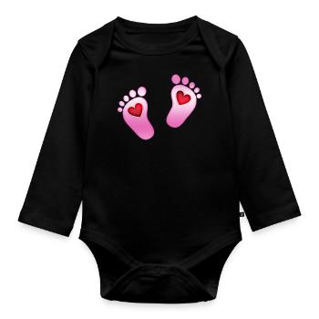Baby Pieds coeur bébé empreinte maman fille rose pieds - Body Bébé bio manches longues - noir - Devant