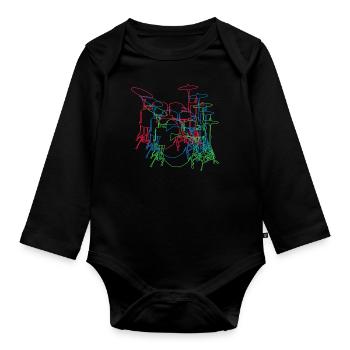 Trommel - Baby Bio-Langarm-Body - Schwarz - Vorne