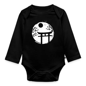 Japanese sun temple Japan - Organic Longsleeve Baby Bodysuit - black - Front
