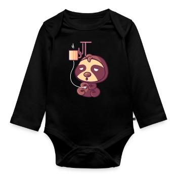 Sloth with a coffee drip - Organic Longsleeve Baby Bodysuit - black - Front