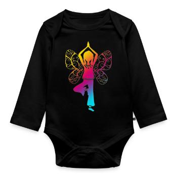Yoga Mädchen, Flügel, Asana, Baum, Schmetterling - Baby Bio-Langarm-Body - Schwarz - Vorne