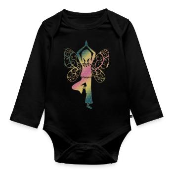Yoga, Asana Baum, Blume des Lebens, Yogalehrer - Baby Bio-Langarm-Body - Schwarz - Vorne