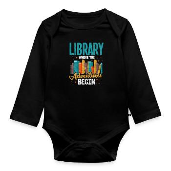 Bibliothek Bücher Lesen Buch Leseratte Geschenk - Baby Bio-Langarm-Body - Schwarz - Vorne