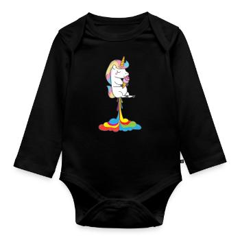 Unicorn unicorns pups - Organic Longsleeve Baby Bodysuit - black - Front