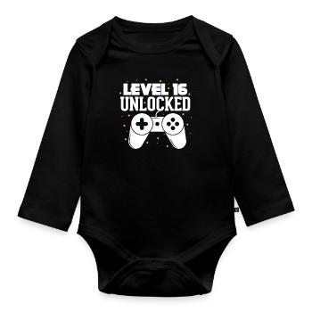 Niveau 16 Gaming Gift 16e anniversaire Gamer - Body Bébé bio manches longues - noir - Devant
