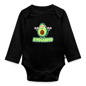 Avocado Avocardio Frucht Veganer Vegetarier Cardio - Baby Bio-Langarm-Body - Schwarz - Vorne