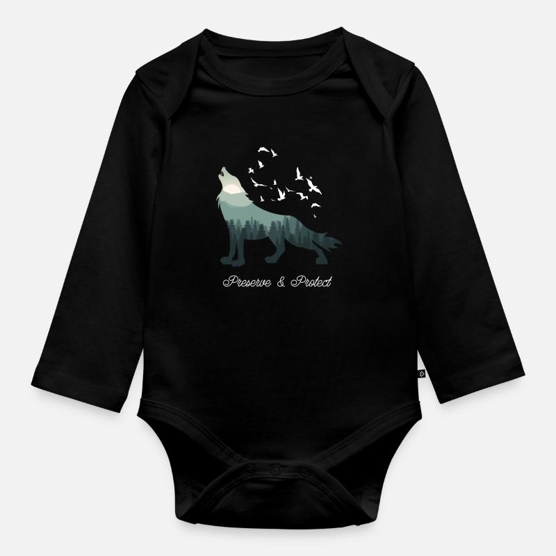 Loup - Body Bébé bio manches longues - noir