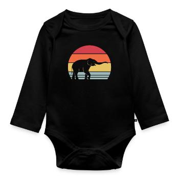 Elefant Zoo Tier Retro Motiv - Baby Bio-Langarm-Body - Schwarz - Vorne