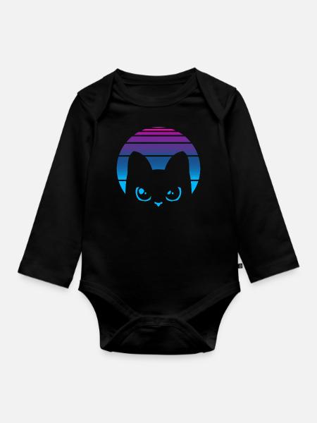 Katze Vaporwave Vintage Retro 80er - Baby Bio-Langarm-Body - Schwarz