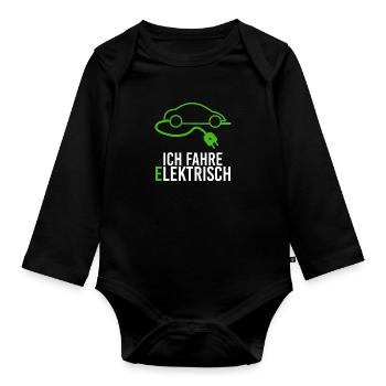 Elektroauto E-Mobilität sauberes Fahren elektrisch - Baby Bio-Langarm-Body - Schwarz - Vorne