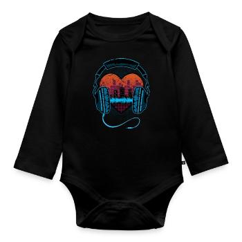 Casque de musique bande son de battement de coeur - Body Bébé bio manches longues - noir - Devant