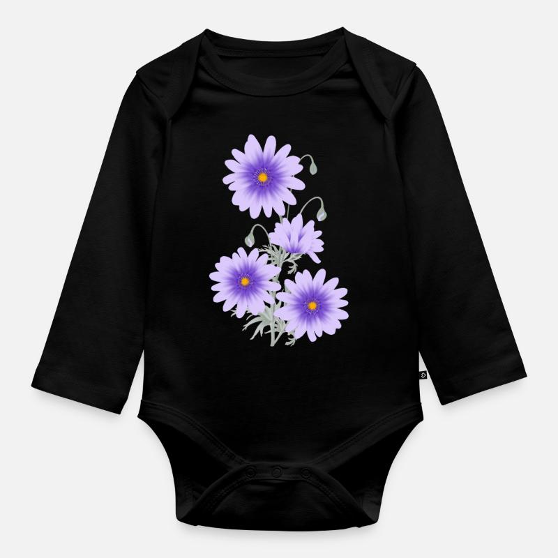 Anémones lilas - Body Bébé bio manches longues - noir