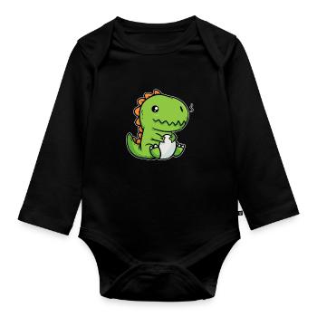 Bébé T-Rex Kawaii Cadeau de dinosaure - Body Bébé bio manches longues - noir - Devant