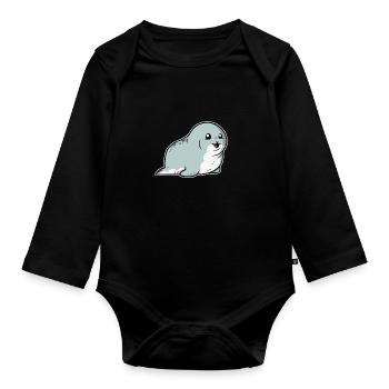 Phoque doux phoque cadeau phoque phoque - Body Bébé bio manches longues - noir - Devant