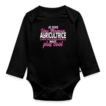 je suis une maman agricultrice plus cool - Body Bébé bio manches longues - noir - Devant