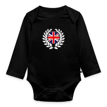 Great Britain GB laurel wreath - Organic Longsleeve Baby Bodysuit - black - Front