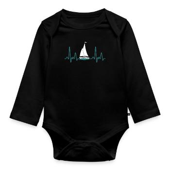 Heartbeat Sailing Sailboat Sailboat - Organic Longsleeve Baby Bodysuit - black - Front
