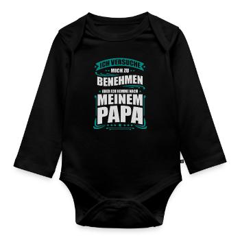 Ich versuche mich zu benehmen aber - Papa Kinder - Baby Bio-Langarm-Body - Schwarz - Vorne