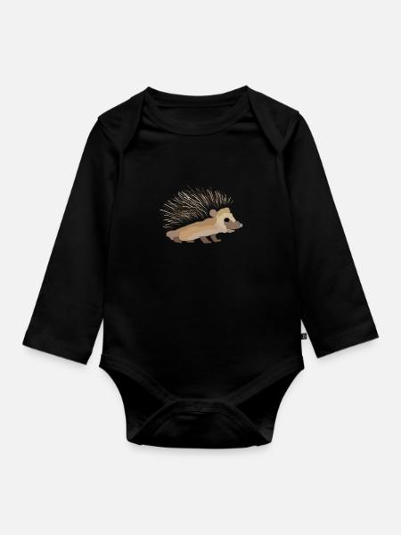 Igel gemalt - Baby Bio-Langarm-Body - Schwarz