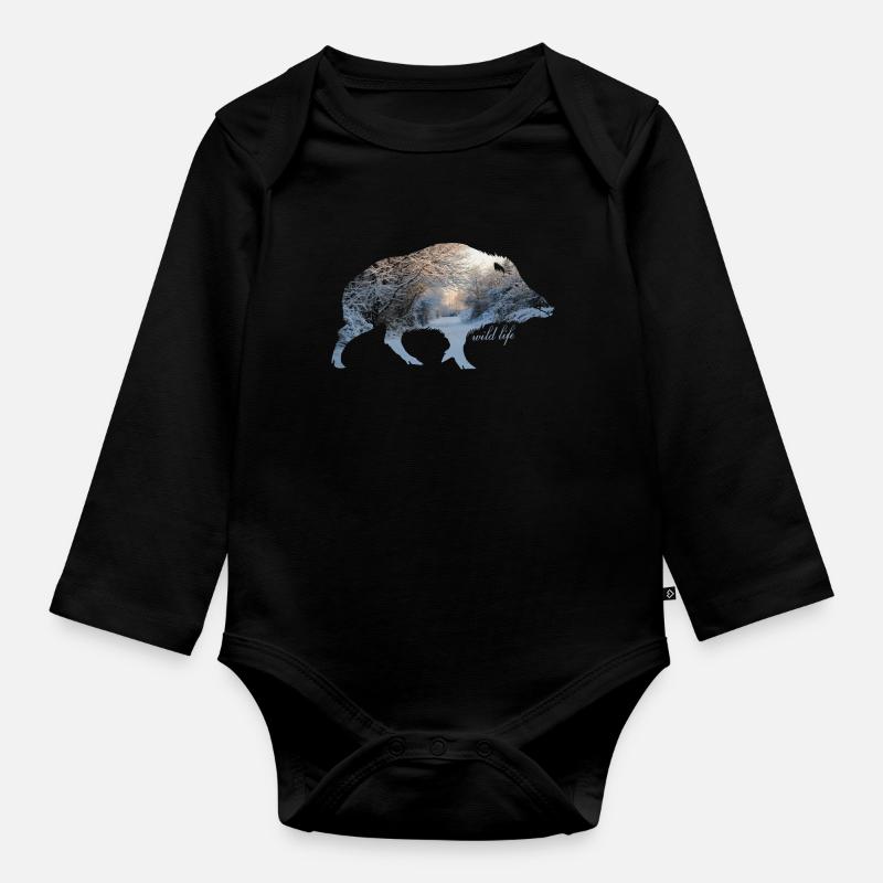 Faune de sanglier - Body Bébé bio manches longues - noir