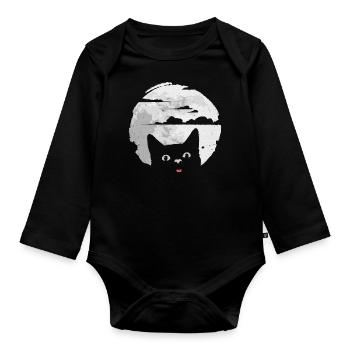 Katze stört Vollmond - verursacht Mondfinsternis - Baby Bio-Langarm-Body - Schwarz - Vorne