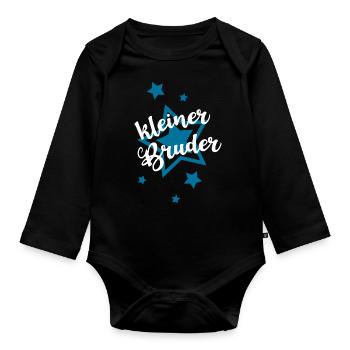 Little brother boy birth baby baby bodysuit - Organic Longsleeve Baby Bodysuit - black - Front