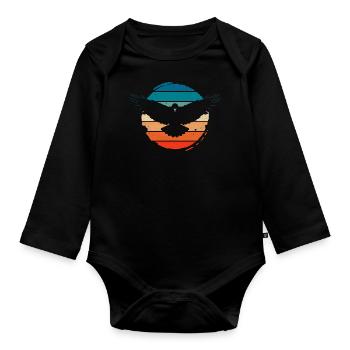 Krähe Rabe Vogel Vintage Retro Design - Baby Bio-Langarm-Body - Schwarz - Vorne