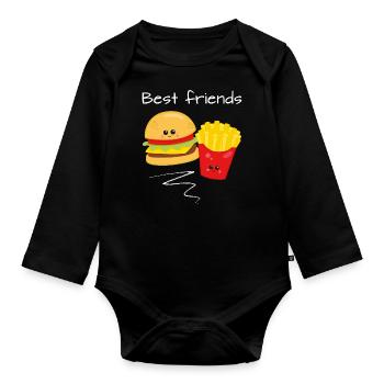 Meilleur ami cadeau d'amitié frites burger - Body Bébé bio manches longues - noir - Devant