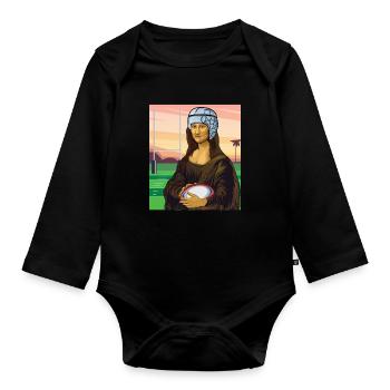 Mona Lisa Rugby Rugger Wear Rugbyspieler Geschenk - Baby Bio-Langarm-Body - Schwarz - Vorne