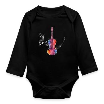 Violine - Baby Bio-Langarm-Body - Schwarz - Vorne