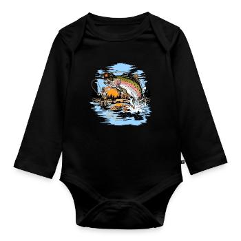 Rainbow Trout Fly Fishing print - Organic Longsleeve Baby Bodysuit - black - Front