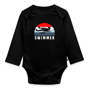 swimmer - Organic Longsleeve Baby Bodysuit - black - Front