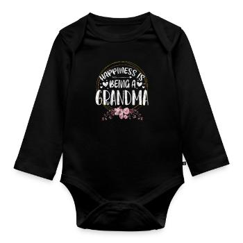 Grandma grandson grandmother grandma grandchild gift - Organic Longsleeve Baby Bodysuit - black - Front