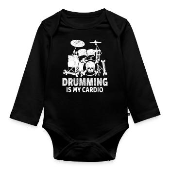 Trommeln ist mein Cardio Drummer Drum Player Geschenk - Baby Bio-Langarm-Body - Schwarz - Vorne
