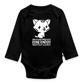 Keine Kinder - Katze ist allergisch - Baby Bio-Langarm-Body - Schwarz - Vorne