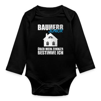 Lustiges Bauherr Junior Geschenk - Baby Bio-Langarm-Body - Schwarz - Vorne