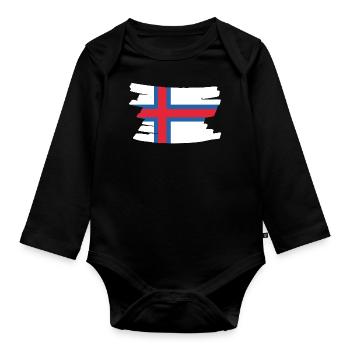 Faroe Islands National Flag - brush horizontal - Baby Bio-Langarm-Body - Schwarz - Vorne