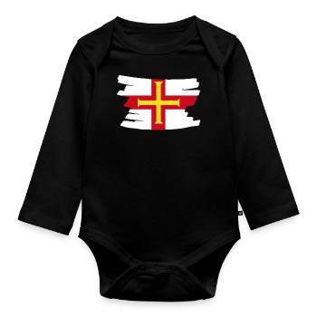 Guernsey National Flag - brush horizontal - Baby Bio-Langarm-Body - Schwarz - Vorne