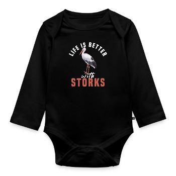 stork - Organic Longsleeve Baby Bodysuit - black - Front