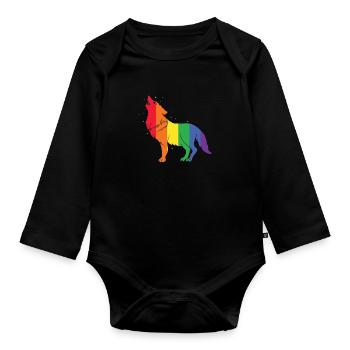 Gay Wolf Rainbow Gay Pride LGBT Gift - Organic Longsleeve Baby Bodysuit - black - Front