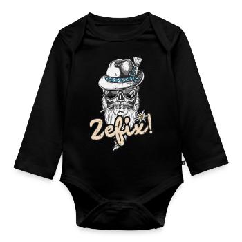 Zefix Totenkopf Bayern Bayrischer Dialekt Grantler - Baby Bio-Langarm-Body - Schwarz - Vorne