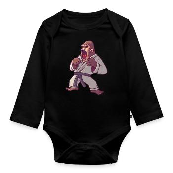 Judo Gorilla, jiu jitsu karate kampfsport - Baby Bio-Langarm-Body - Schwarz - Vorne