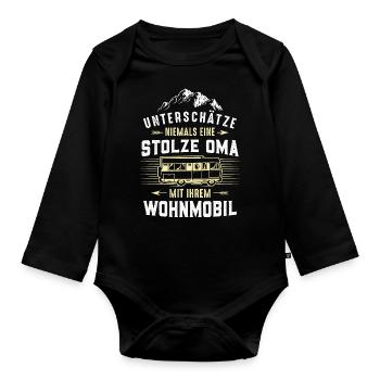 Stolze Oma mit Wohnmobil - Baby Bio-Langarm-Body - Schwarz - Vorne