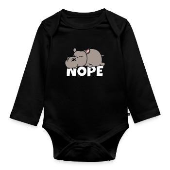 Nope hippo hippo - Organic Longsleeve Baby Bodysuit - black - Front