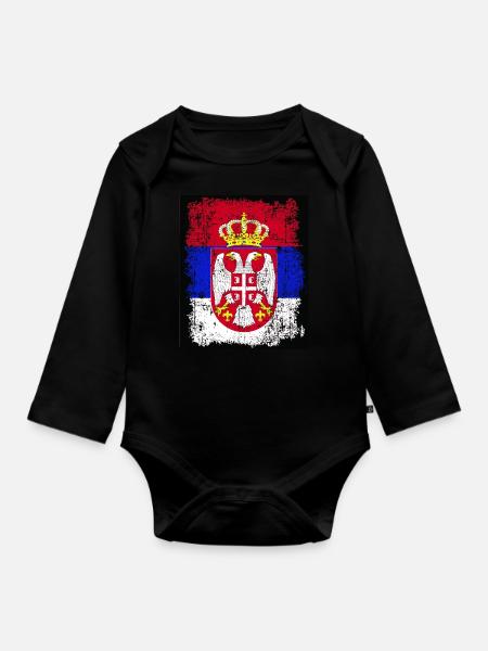 Serbien Serbia Srbija Србија Flagge mit Wappen - Baby Bio-Langarm-Body - Schwarz