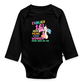 16. Geburtstag 16 Jahre Mädchen Jahrgang 2004 - Baby Bio-Langarm-Body - Schwarz - Vorne